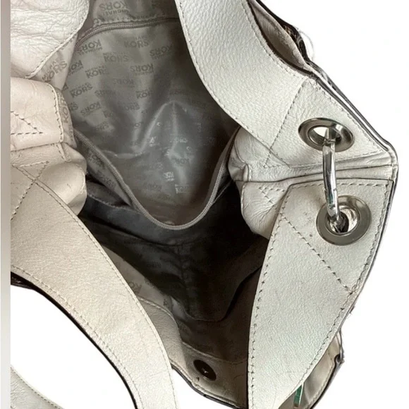 Leather Stud-Trim Hobo Bag in Light Gray - Picture 4 of 6